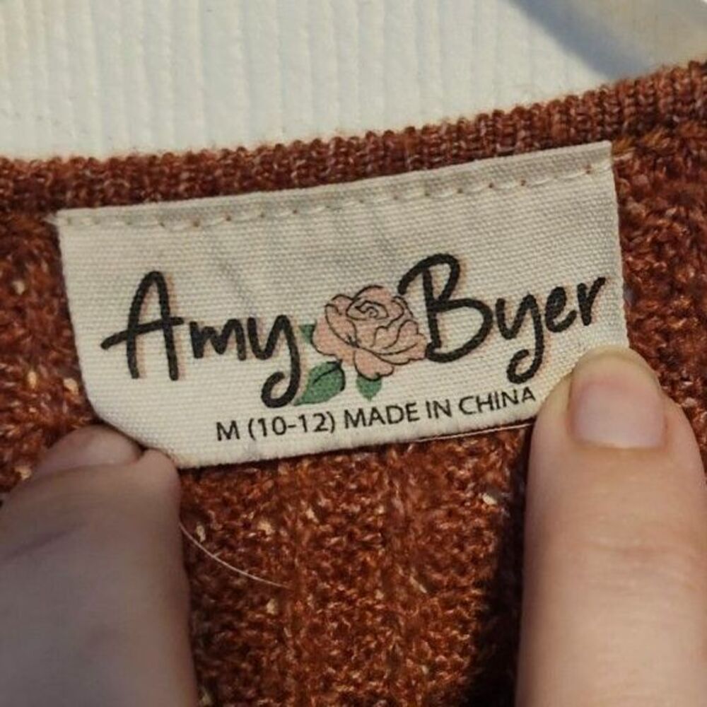 Amy Byer Girls Striped Open Front Cardigan Rust Brown Cream - Picture 6 of 6